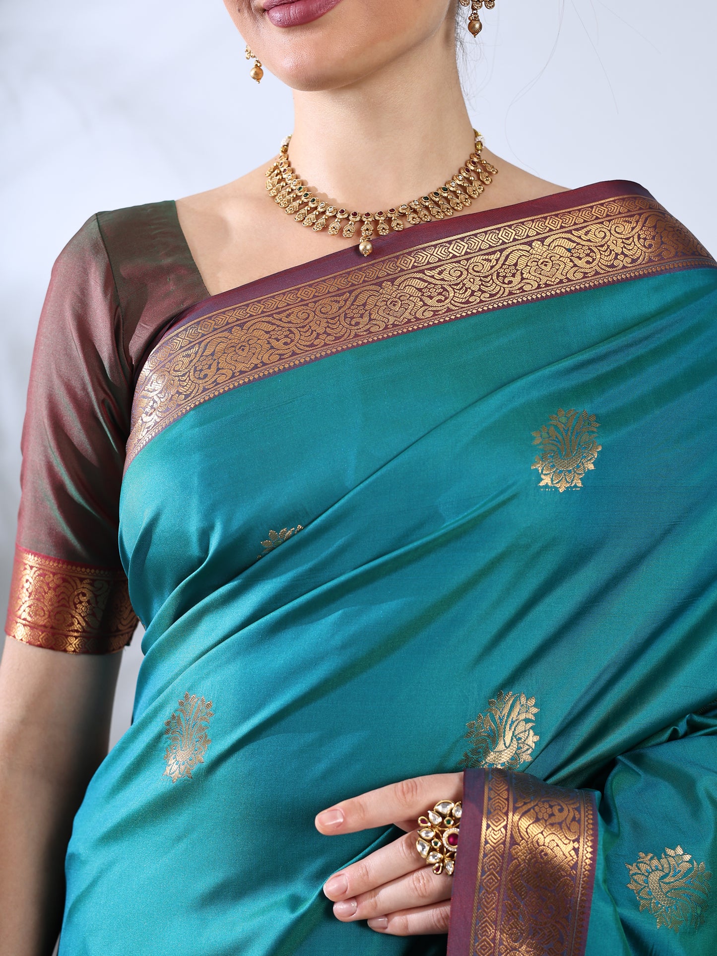 Teal Blue South Silk Zari Woven Saree