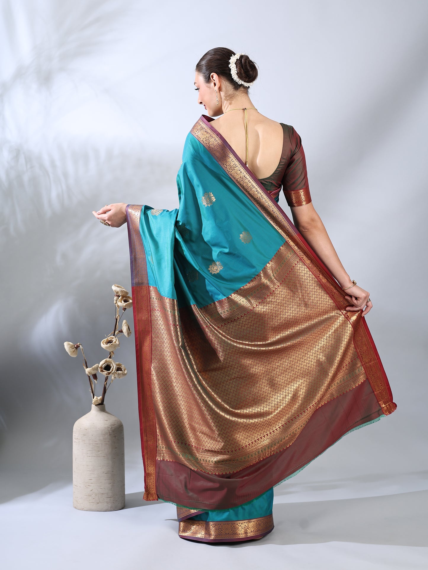 Teal Blue South Silk Zari Woven Saree