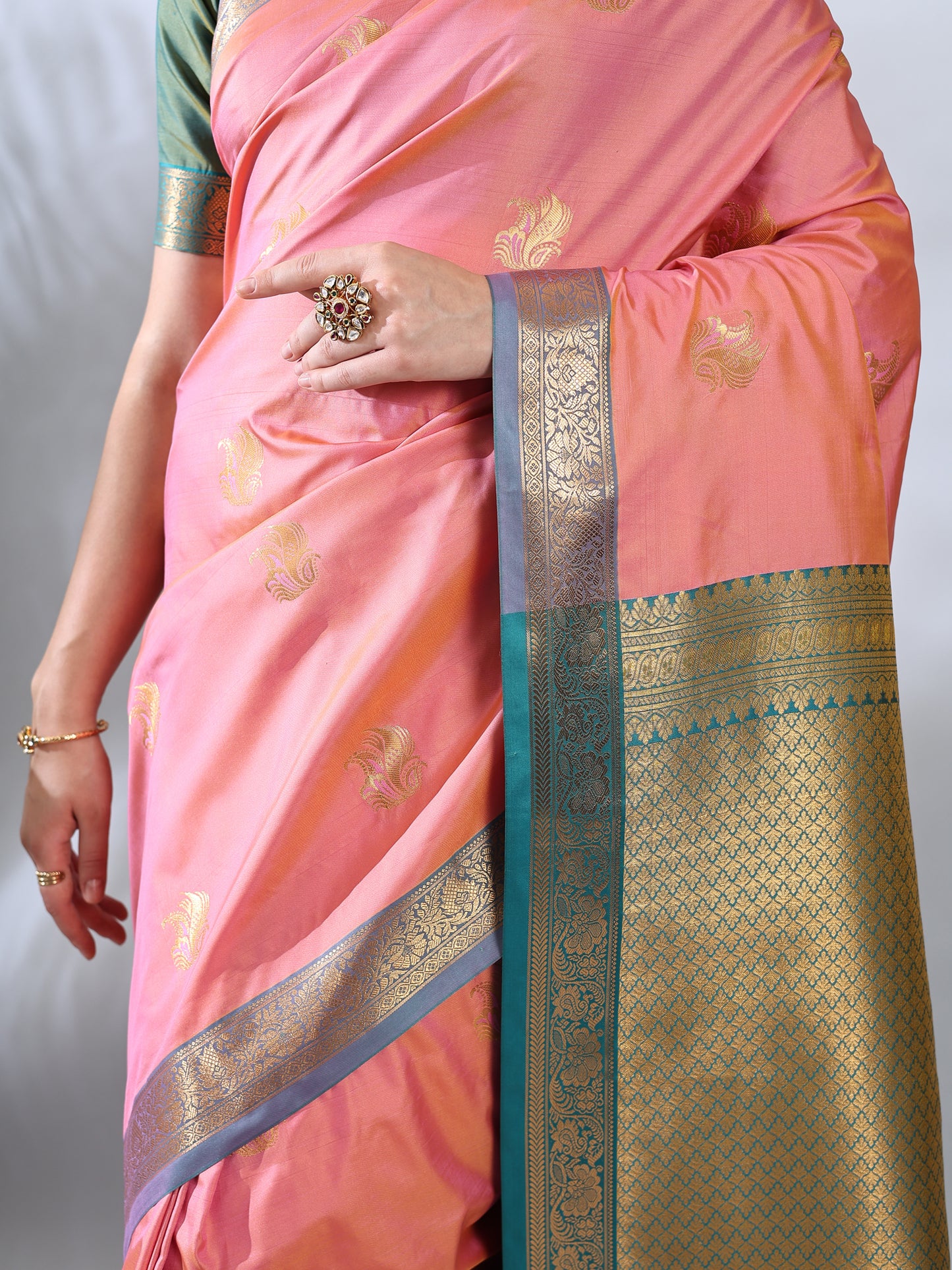 Coral Pink South Silk Zari Woven Saree