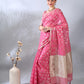 Pink Banarasi Cotton Zari Woven Saree
