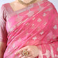 Pink Banarasi Cotton Zari Woven Saree
