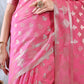 Pink Banarasi Cotton Zari Woven Saree