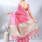 Pink Banarasi Cotton Zari Woven Saree