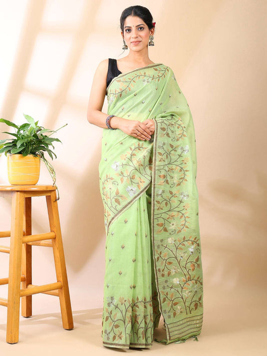 Green Jamdani Cotton Saree