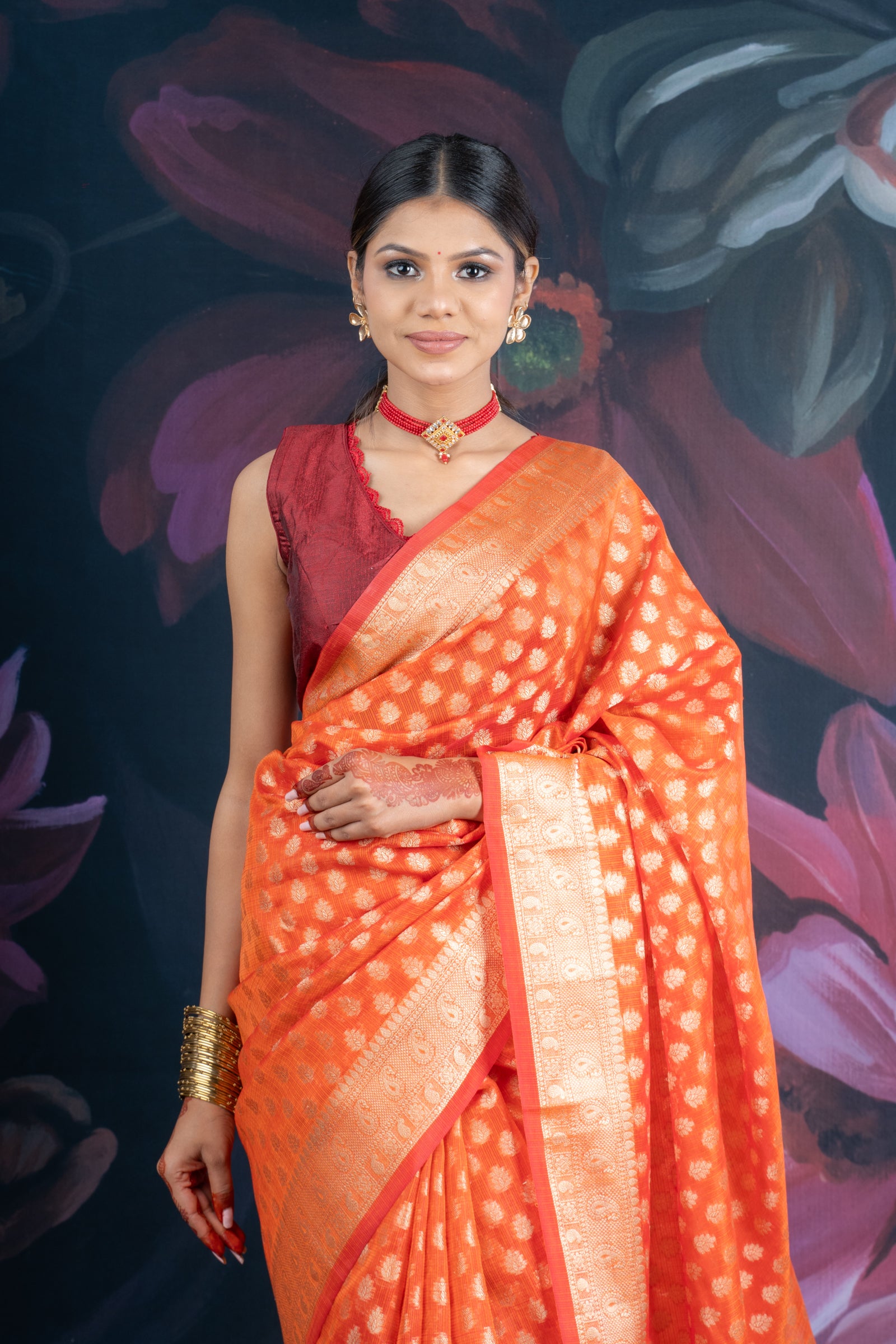 Banarasi Elegance Peach Chanderi Cotton Saree