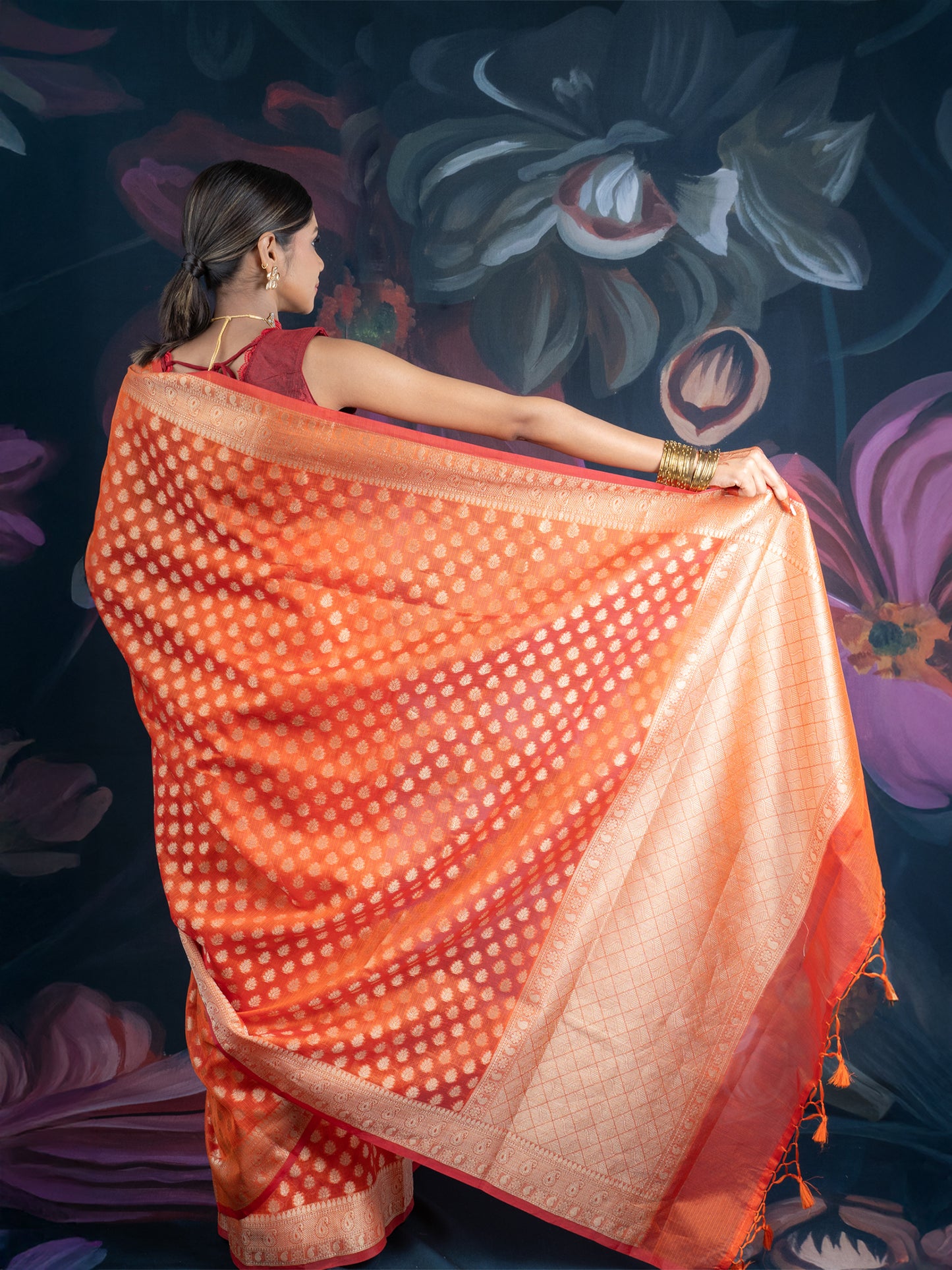 Orange Banarasi Chanderi Zari Saree