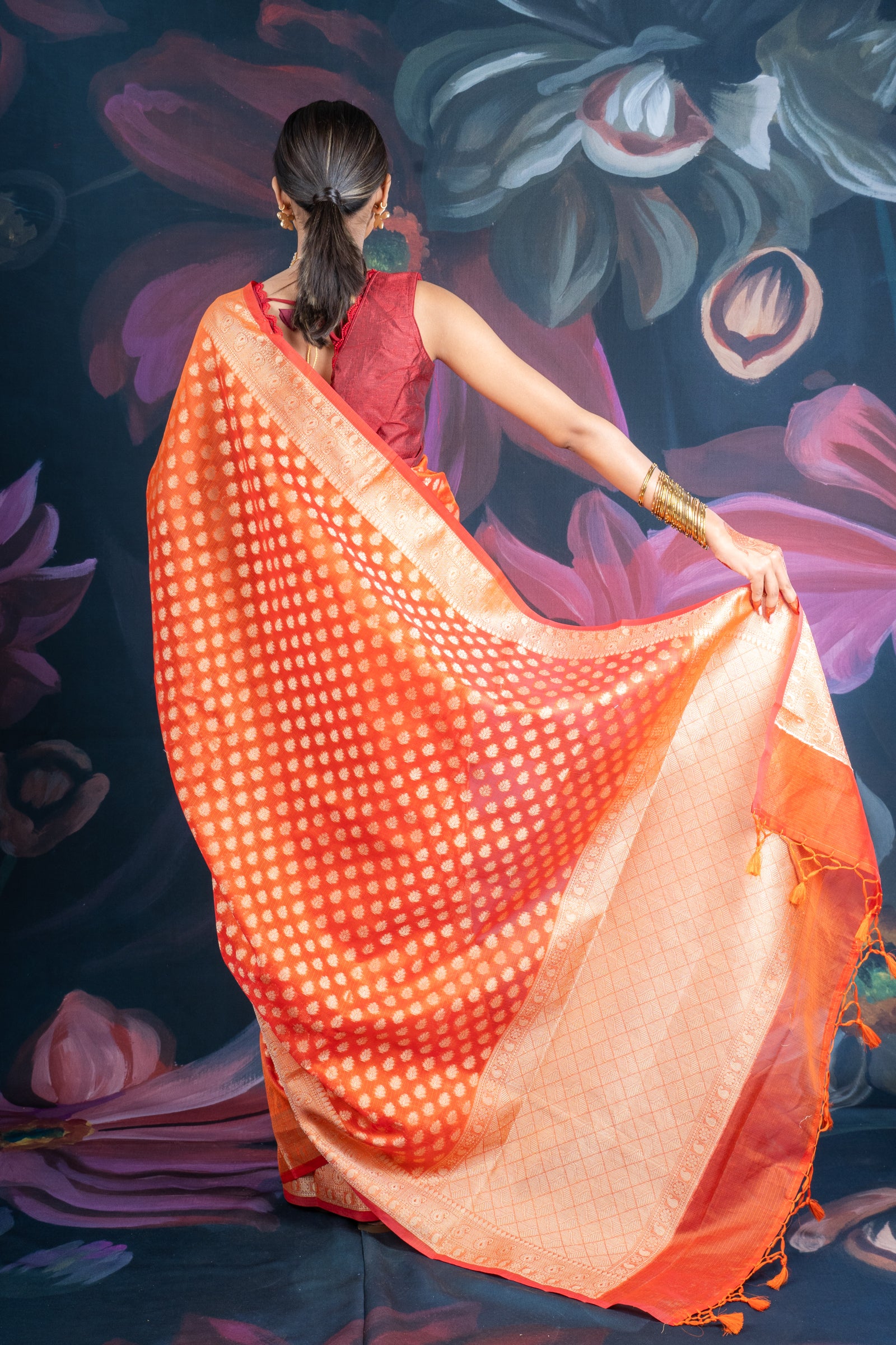 Banarasi Elegance Peach Chanderi Cotton Saree