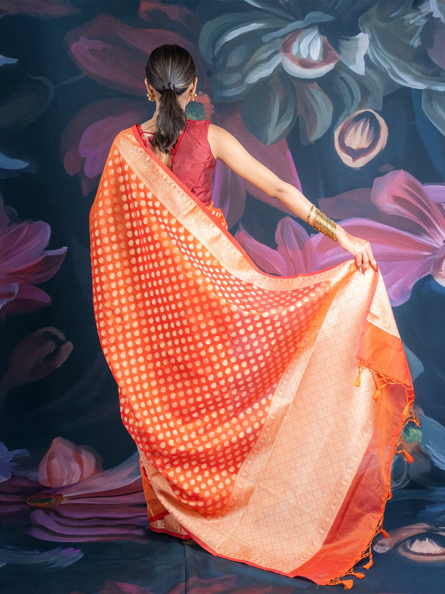 Orange Banarasi Chanderi Zari Saree