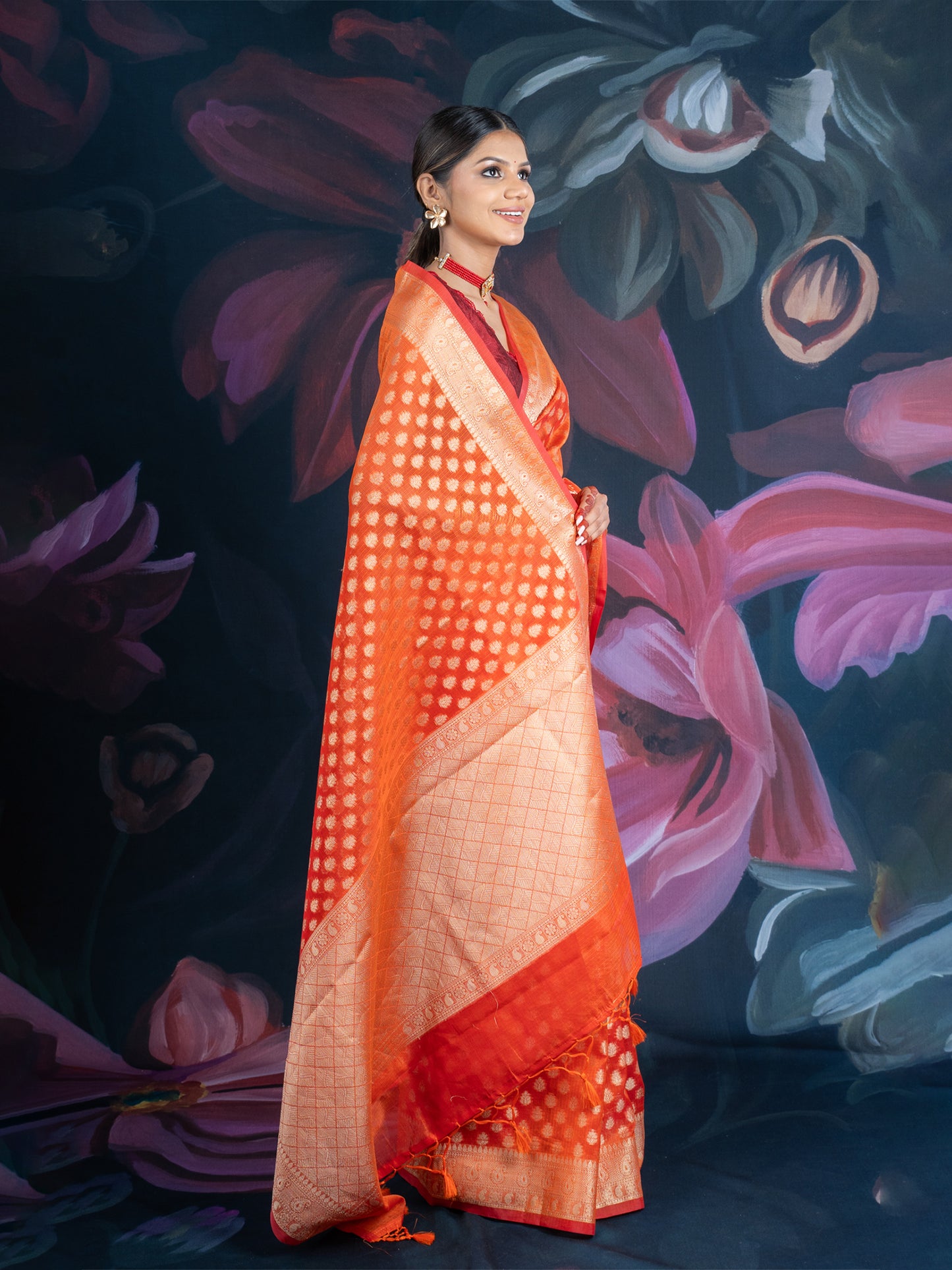 Orange Banarasi Chanderi Zari Saree