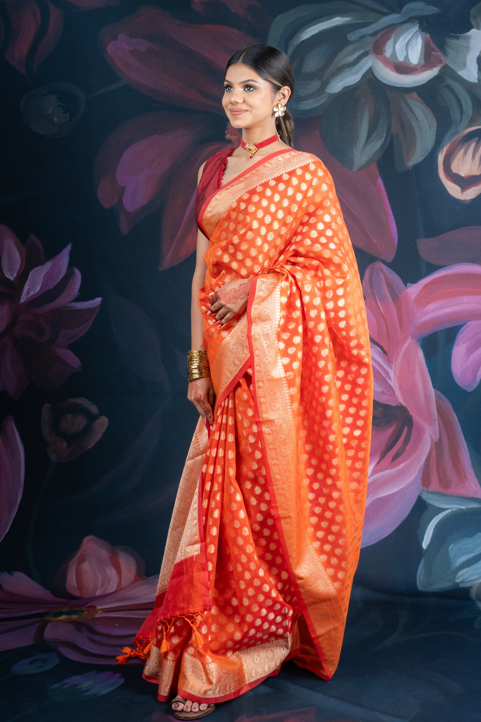 Banarasi Elegance Peach Chanderi Cotton Saree