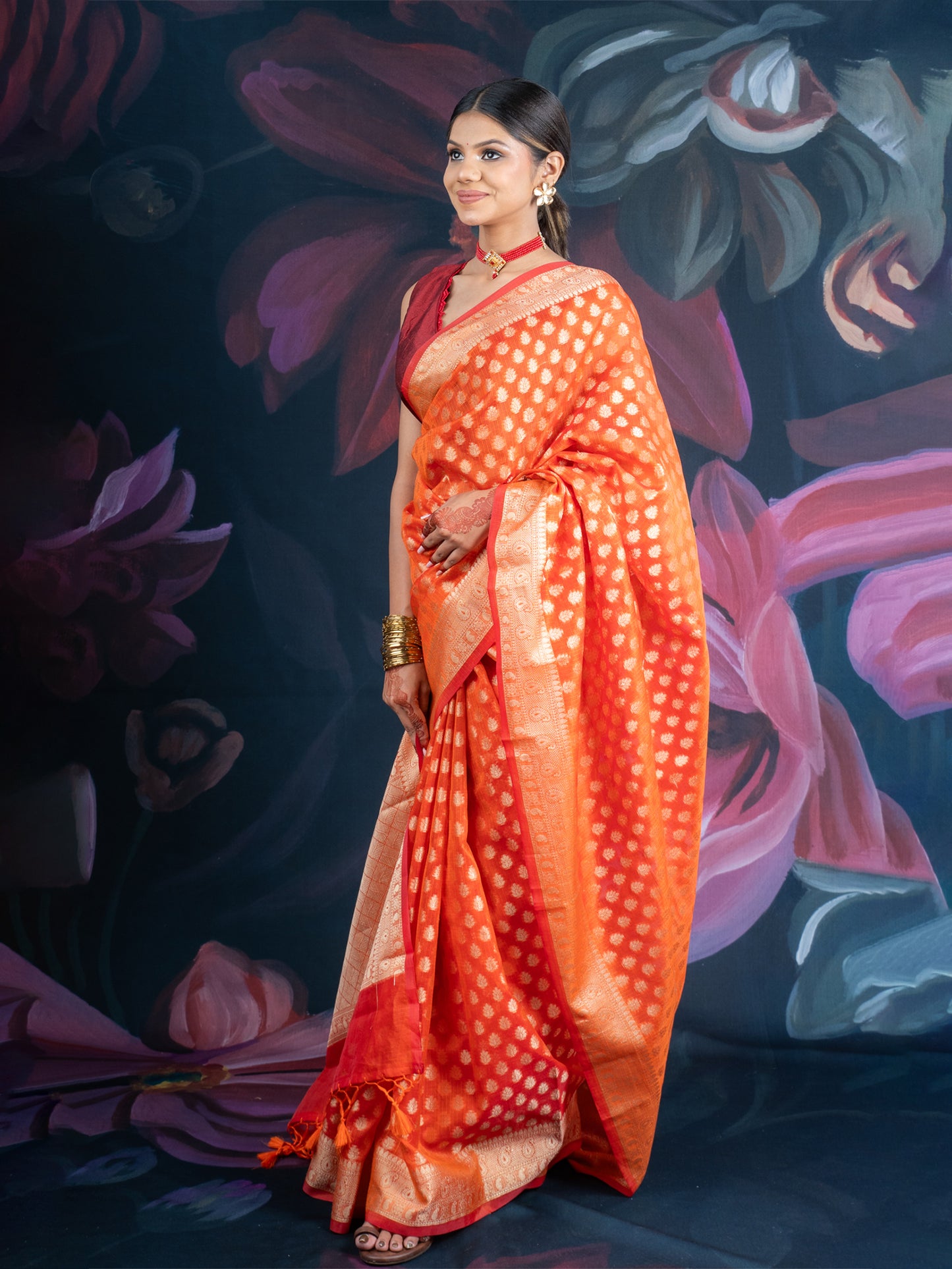 Orange Banarasi Chanderi Zari Saree