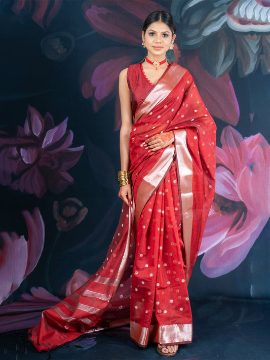 Maroon Chanderi Silk Banarasi Saree