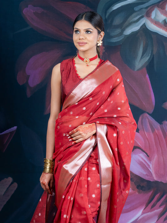 Maroon Chanderi Silk Banarasi Saree