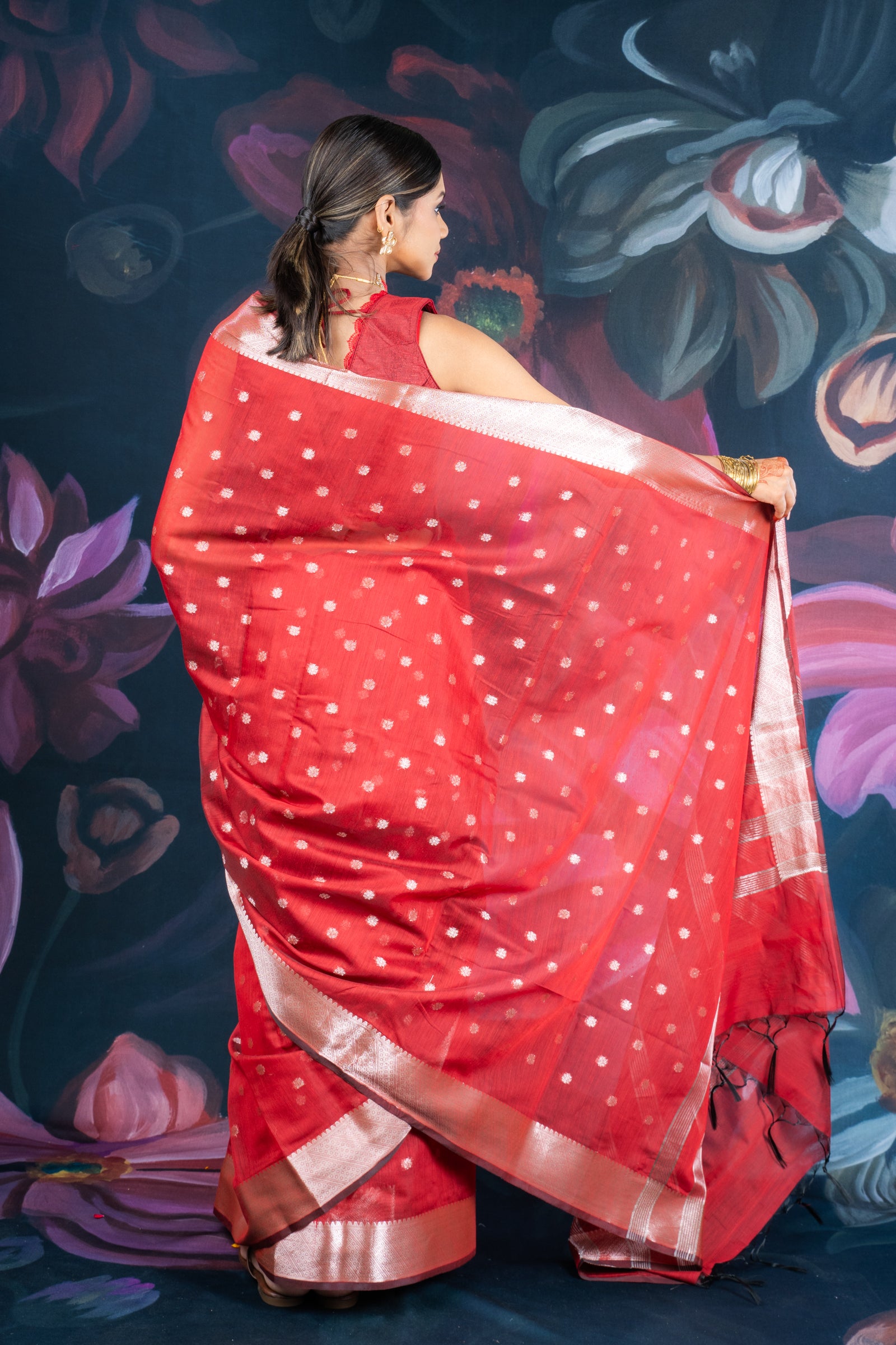 Maroon Chanderi Silk Saree with Banarasi Zari Booti