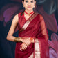 Maroon Organza Saree with Zari Border and Chitt Paloo