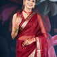 Maroon Organza Saree with Zari Border and Chitt Paloo