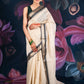Elegant Beige Chanderi Cotton Saree with Black Temple Border