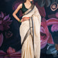 Elegant Beige Chanderi Cotton Saree with Black Temple Border