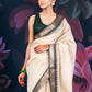 Elegant Beige Chanderi Cotton Saree with Black Temple Border