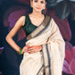 Elegant Beige Chanderi Cotton Saree with Black Temple Border