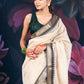 Elegant Beige Chanderi Cotton Saree with Black Temple Border