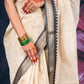 Elegant Beige Chanderi Cotton Saree with Black Temple Border