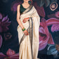 Elegant Beige Chanderi Cotton Saree with Black Temple Border