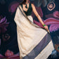 Elegant Beige Chanderi Cotton Saree with Black Temple Border