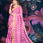 Elegant Pink Linen Cotton Saree with Tissue Border