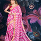 Elegant Pink Linen Cotton Saree with Tissue Border