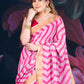 Elegant Pink Linen Cotton Saree with Tissue Border