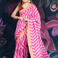Elegant Pink Linen Cotton Saree with Tissue Border