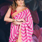 Elegant Pink Linen Cotton Saree with Tissue Border