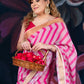 Elegant Pink Linen Cotton Saree with Tissue Border