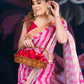Elegant Pink Linen Cotton Saree with Tissue Border