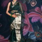Bottle Green Organza Saree with Zari Border and Chitt Palloo
