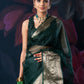 Bottle Green Organza Saree with Zari Border and Chitt Palloo