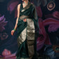 Bottle Green Organza Saree with Zari Border and Chitt Palloo