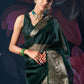 Bottle Green Organza Saree with Zari Border and Chitt Palloo