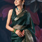 Bottle Green Organza Saree with Zari Border and Chitt Palloo