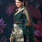 Bottle Green Organza Saree with Zari Border and Chitt Palloo