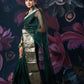 Bottle Green Organza Saree with Zari Border and Chitt Palloo