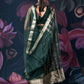 Bottle Green Organza Saree with Zari Border and Chitt Palloo