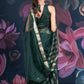 Bottle Green Organza Saree with Zari Border and Chitt Palloo
