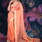 Peach Chanderi Cotton Saree with Check Design and Tissue Border