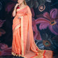 Peach Chanderi Cotton Saree with Check Design and Tissue Border