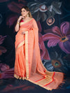 Peach Chanderi Cotton Saree with Check Design and Tissue Border