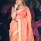 Peach Chanderi Cotton Saree with Check Design and Tissue Border