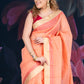 Peach Chanderi Cotton Saree with Check Design and Tissue Border