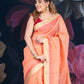 Peach Chanderi Cotton Saree with Check Design and Tissue Border